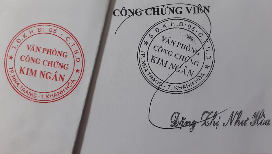 Provide a copy of a document that has been notarized in Vietnam