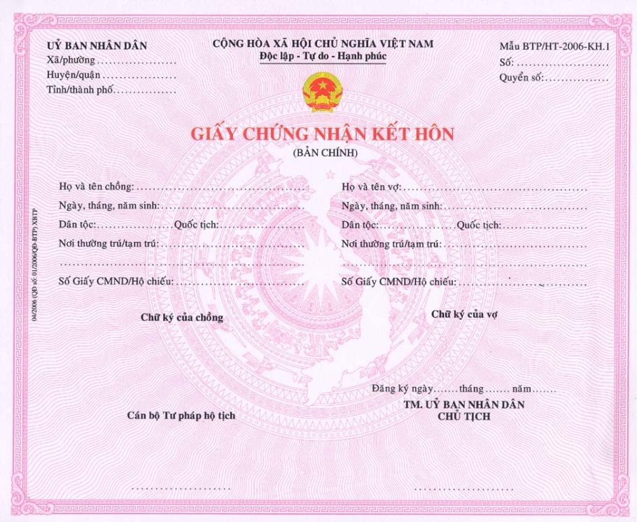 Service of making marriage registration certificates with foreigners in Vietnam